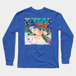 Cute turtle painting (sea turtle, ocean, sea and beach) Long Sleeve T-Shirt